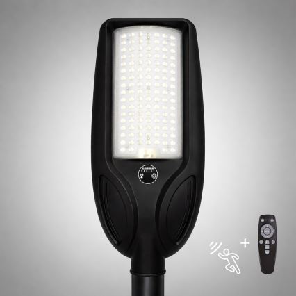 Lampă stradală solară LED reglabilă cu senzor VENICE LED/100W/3,2V 6000 mAh IP65, neagră + telecomandă