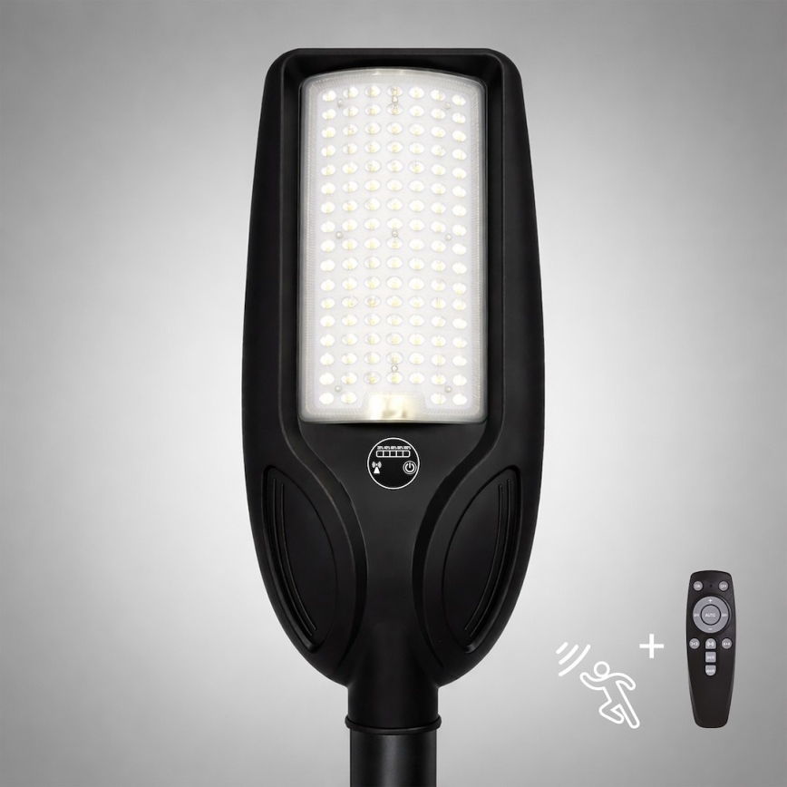 Lampă stradală solară LED reglabilă cu senzor VENICE LED/100W/3,2V 6000 mAh IP65, neagră + telecomandă