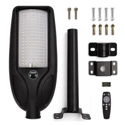 Lampă stradală solară LED reglabilă cu senzor VENICE LED/100W/3,2V 6000 mAh IP65, neagră + telecomandă