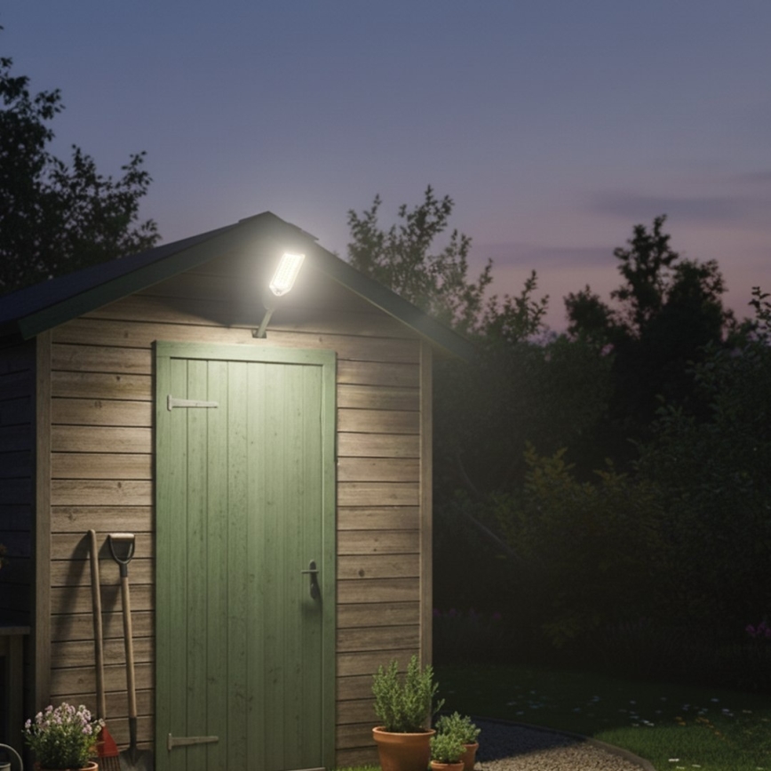 Lampă stradală solară LED dimabilă cu senzor VENICE LED/50W/3,2V 4000 mAh IP65 neagră + telecomandă