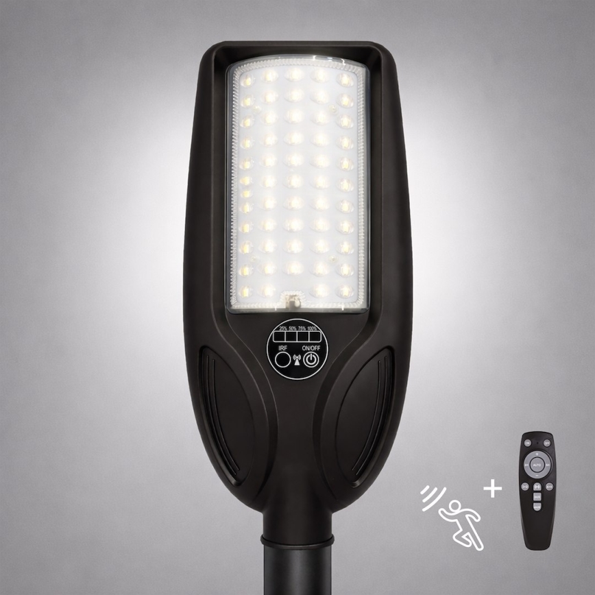 Lampă stradală solară LED dimabilă cu senzor VENICE LED/50W/3,2V 4000 mAh IP65 neagră + telecomandă