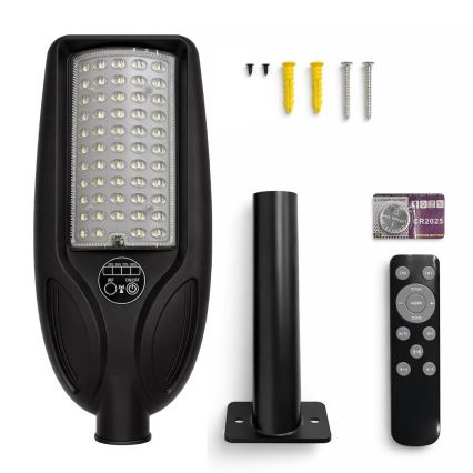 Lampă stradală solară LED dimabilă cu senzor VENICE LED/50W/3,2V 4000 mAh IP65 neagră + telecomandă