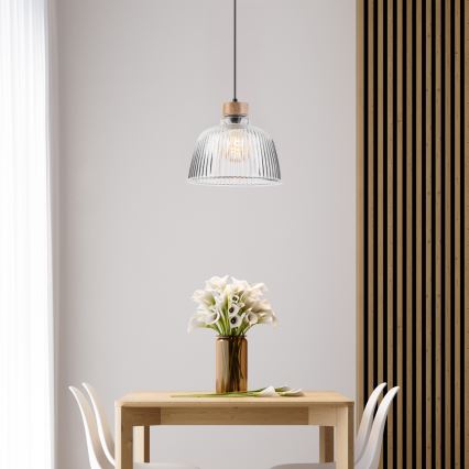 Lampă suspendată cu cablu ASTA 1x E27/60W/230V Ø 28 cm, stejar