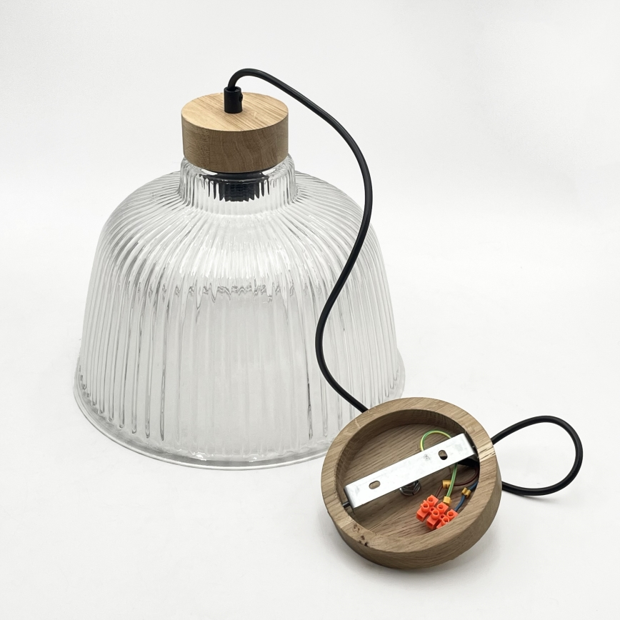 Lampă suspendată cu cablu ASTA 1x E27/60W/230V Ø 28 cm, stejar