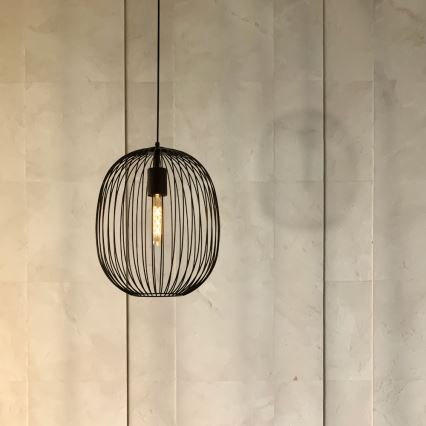 Lampă suspendată cu cablu OVELLA 1xE27/15W/230V Ø 34 cm neagră