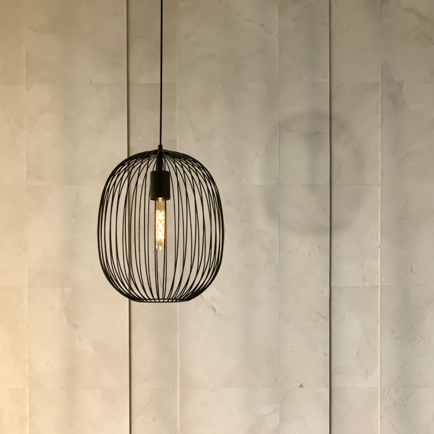 Lampă suspendată cu cablu OVELLA 1xE27/15W/230V Ø 34 cm neagră
