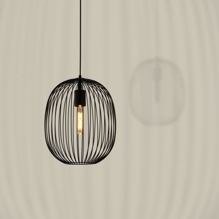 Lampă suspendată cu cablu OVELLA 1xE27/15W/230V Ø 34 cm neagră