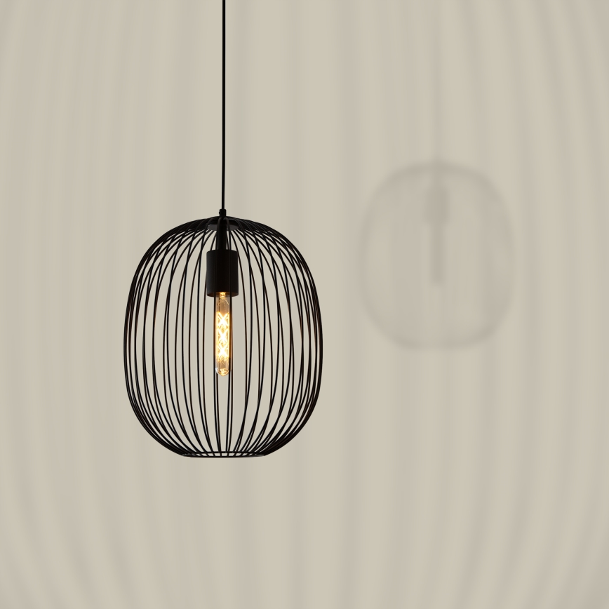 Lampă suspendată cu cablu OVELLA 1xE27/15W/230V Ø 34 cm neagră