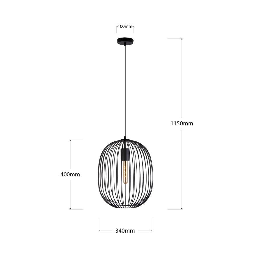 Lampă suspendată cu cablu OVELLA 1xE27/15W/230V Ø 34 cm neagră