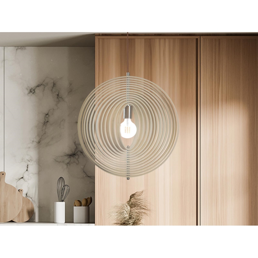 Lampă suspendată din lemn pe cablu, 1xE27/60W/230V, Ø 43,5 cm, lemn masiv/furnir, fag/lemn de cauciuc