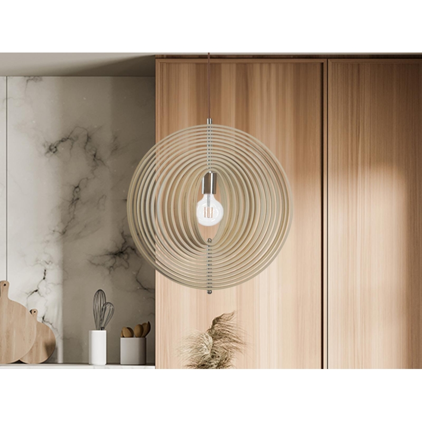 Lampă suspendată din lemn pe cablu, 1xE27/60W/230V, Ø 43,5 cm, lemn masiv/furnir, fag/lemn de cauciuc