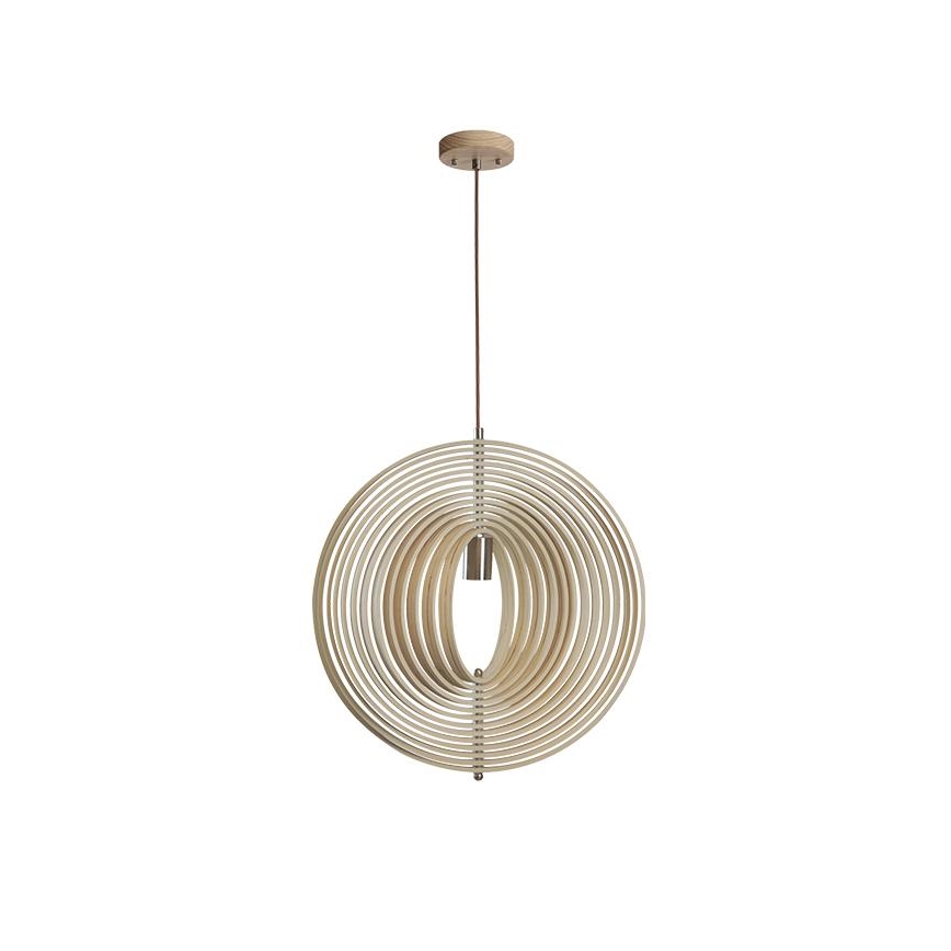 Lampă suspendată din lemn pe cablu, 1xE27/60W/230V, Ø 43,5 cm, lemn masiv/furnir, fag/lemn de cauciuc
