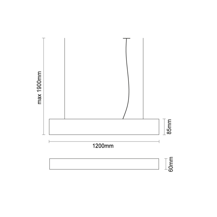 Lampă suspendată LED pe cablu, 55 W, 230 V, 3000/4000/6500 K, 120 cm, neagră
