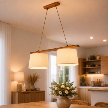 Lampă suspendată pe cablu AIDA 2xE27/15W/230V Ø 35 cm stejar/crem