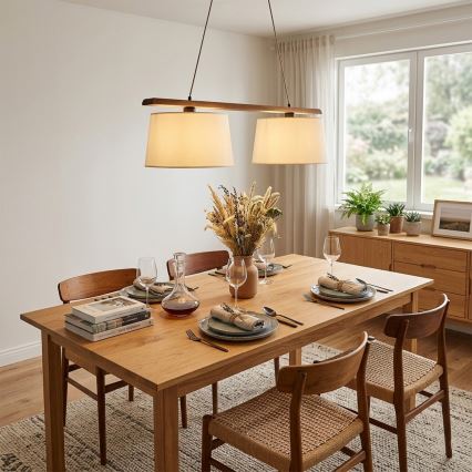 Lampă suspendată pe cablu AIDA 2xE27/15W/230V Ø 35 cm stejar/crem