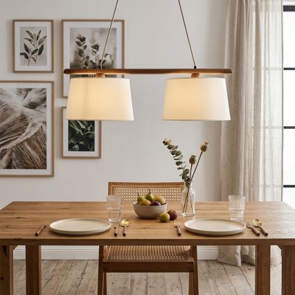 Lampă suspendată pe cablu AIDA 2xE27/15W/230V Ø 35 cm stejar/crem