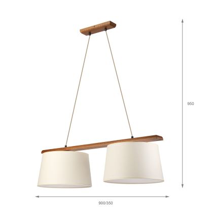 Lampă suspendată pe cablu AIDA 2xE27/15W/230V Ø 35 cm stejar/crem