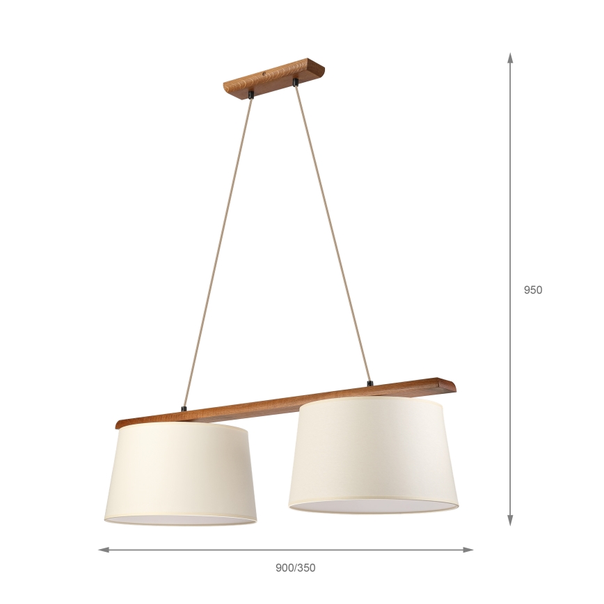 Lampă suspendată pe cablu AIDA 2xE27/15W/230V Ø 35 cm stejar/crem