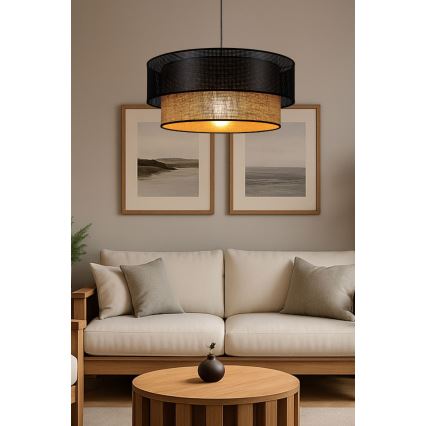 Lampă suspendată pe cablu BORHO, 1xE27/60W/230V, Ø 50 cm, negru/iută