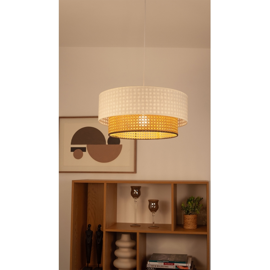 Lampă suspendată pe cablu NATIA, 1xE27/60W/230V, Ø 45 cm, alb/maro