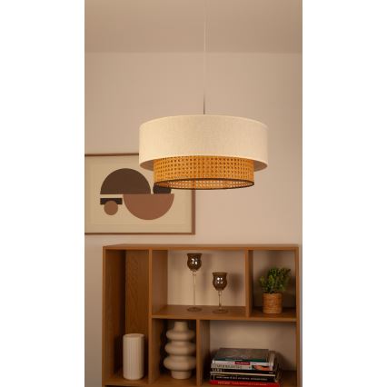 Lampă suspendată pe cablu NATIA, 1xE27/60W/230V, Ø 45 cm, alb/maro