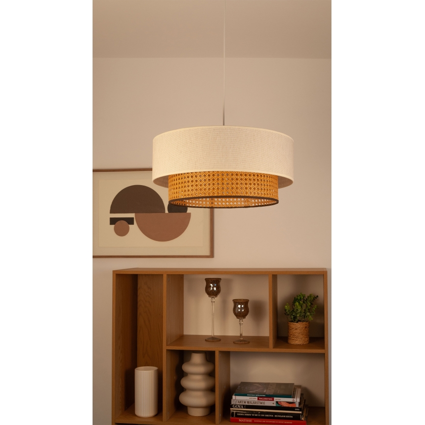 Lampă suspendată pe cablu NATIA, 1xE27/60W/230V, Ø 45 cm, alb/maro