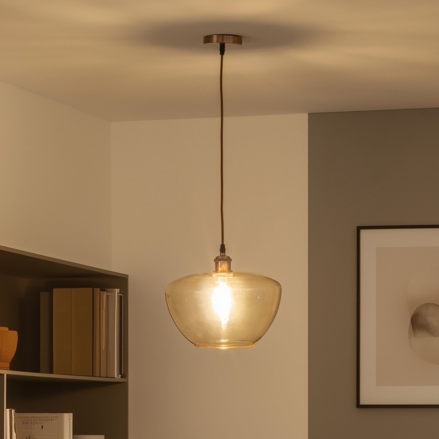 Lampă suspendată pe cablu SEVENTIES E27/60W/230V fumuriu/maro