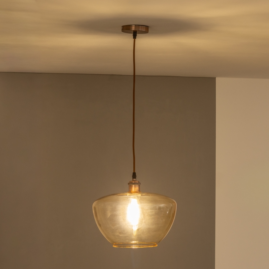 Lampă suspendată pe cablu SEVENTIES E27/60W/230V fumuriu/maro