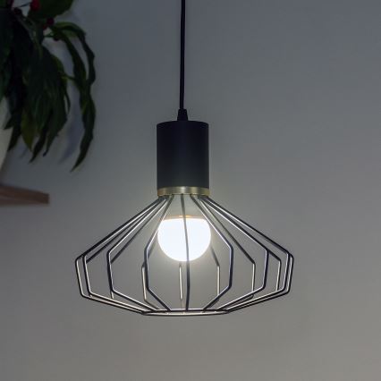 Lampă suspendată pe cablu SOLANO 1xE27/15W/230V negru/auriu