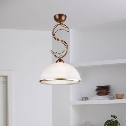 Lampă suspendată pe tijă COBRA 1xE27/60W/230V, diam. 30 cm, bronz/patină