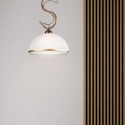 Lampă suspendată pe tijă COBRA 1xE27/60W/230V, diam. 30 cm, bronz/patină