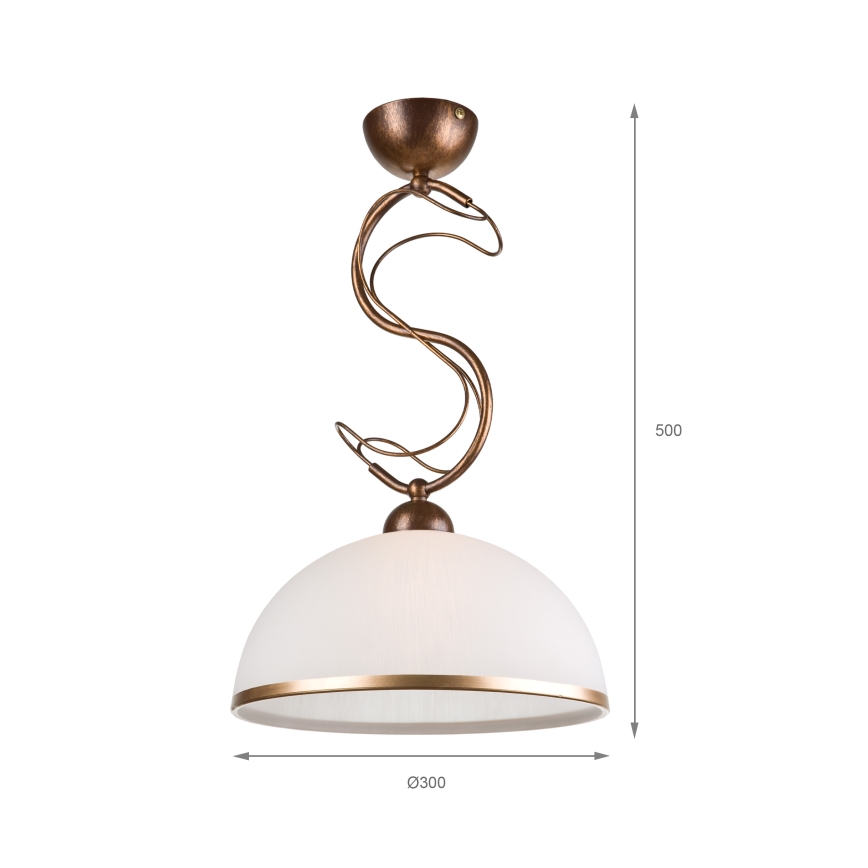 Lampă suspendată pe tijă COBRA 1xE27/60W/230V, diam. 30 cm, bronz/patină