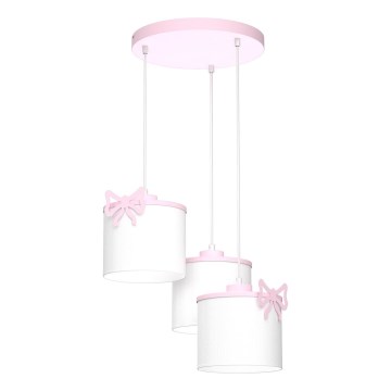 Lampă suspendată pentru copii SWEET 3xE27/15W/230V alb/roz cu fundă