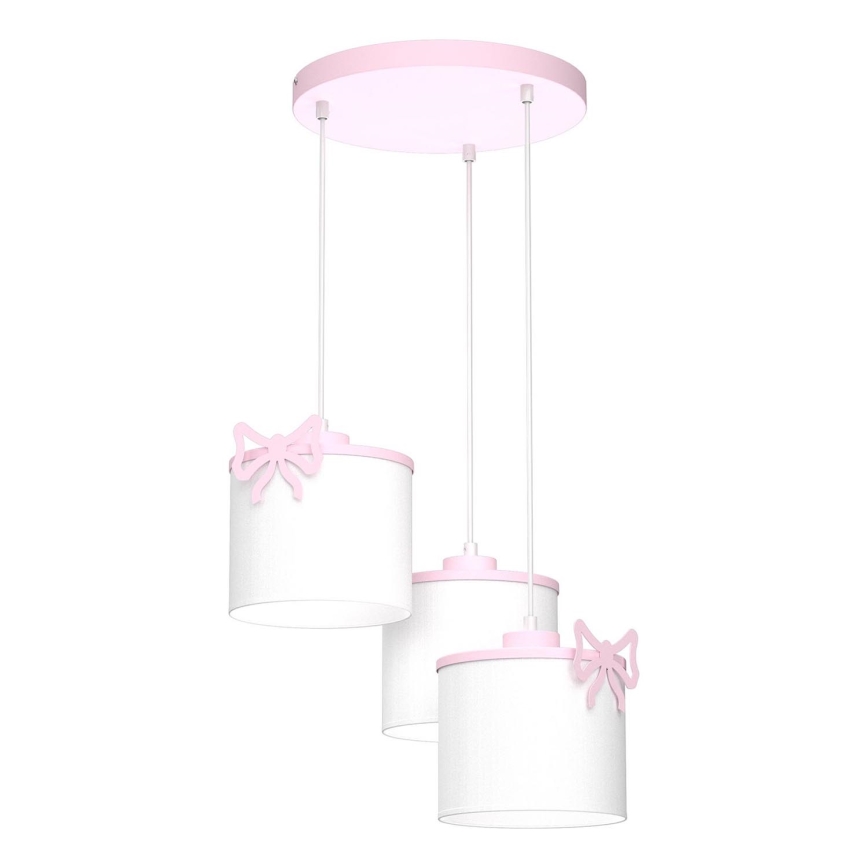 Lampă suspendată pentru copii SWEET 3xE27/15W/230V alb/roz cu fundă