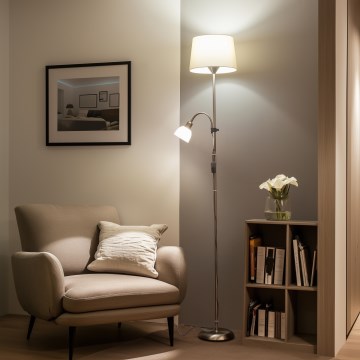 Lampadar CERIA Brilagi 1xE27/100W/230V + 1xE14/25W, crom mat/bej