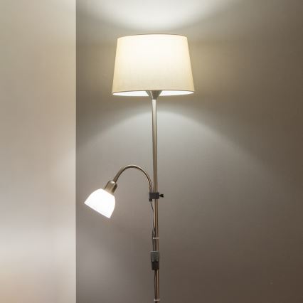 Lampadar CERIA Brilagi 1xE27/100W/230V + 1xE14/25W, crom mat/bej