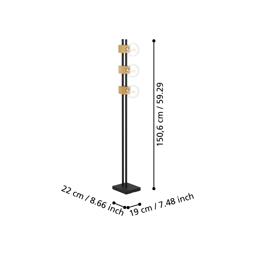 Lampadar Eglo 3xE27/40W/230V negru/maro