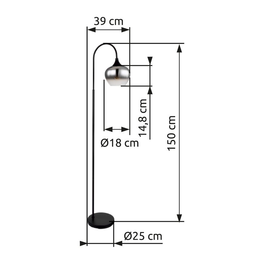 Lampadar Globo 1xE27/40W/230V negru/fumuriu