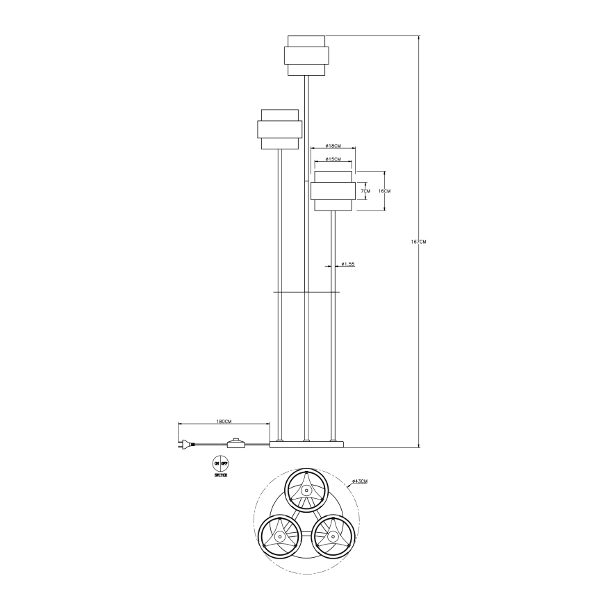 Lampadar Globo 3xE27/60W/230V
