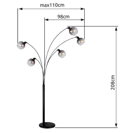 Lampadar Globo 5xE27/40W/230V fumuriu