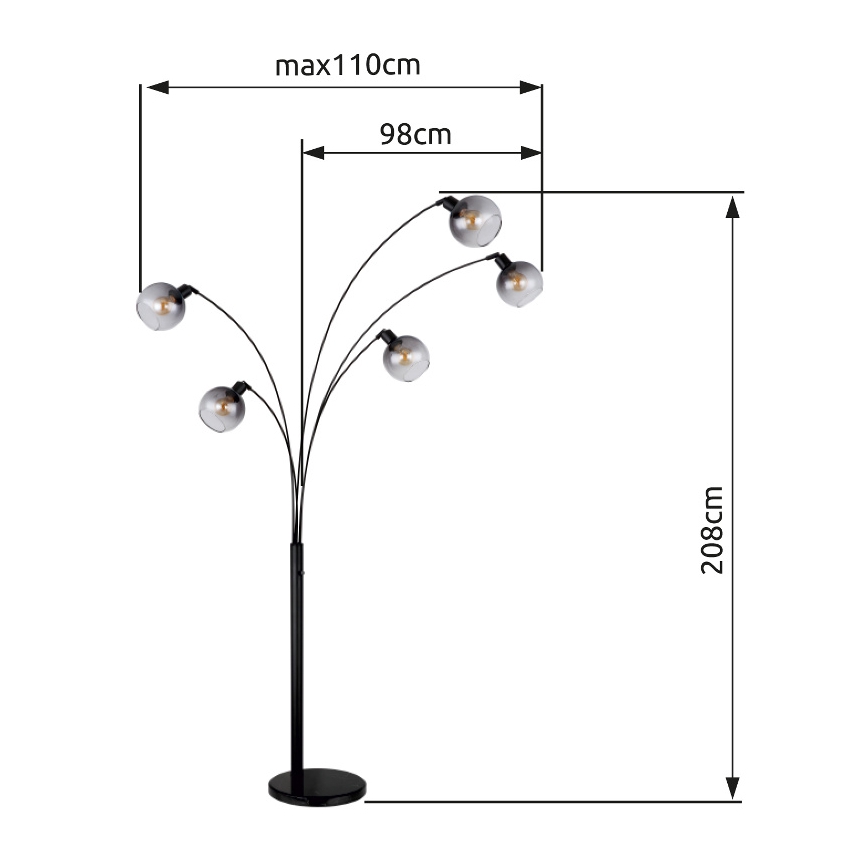 Lampadar Globo 5xE27/40W/230V fumuriu