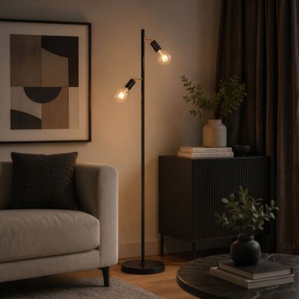 Lampadar LED 2x E27, 7W, 230V, 2000K, negru/auriu