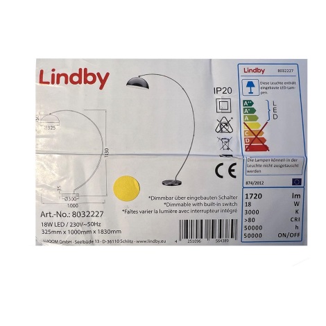 Lampadar LED dimabil ZARA LED/18W/230V Lindby