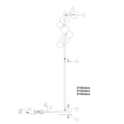 Lampadar ONLI PALOMA 7xG9/10W/230V negru/fumuriu