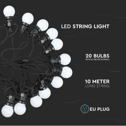 Lanț LED de exterior STRING 10m 20xLED/0,5W/24/230V 3000K IP44