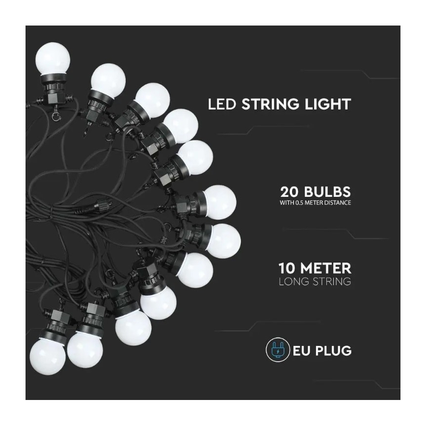 Lanț LED de exterior STRING 10m 20xLED/0,5W/24/230V 3000K IP44
