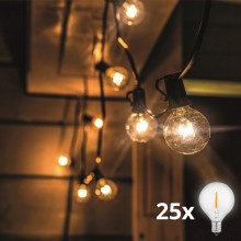 Lanț LED decorativ de exterior 25xE12 20m IP44 alb cald