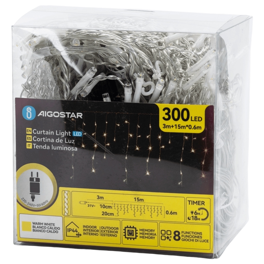 Lanț LED decorativ de exterior Aigostar 75xLED/6W/230V 15x0,6m IP44 alb cald