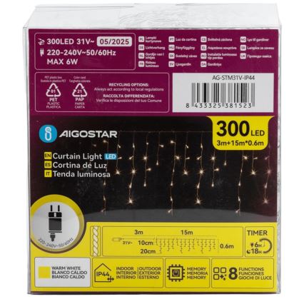 Lanț LED decorativ de exterior Aigostar 75xLED/6W/230V 15x0,6m IP44 alb cald