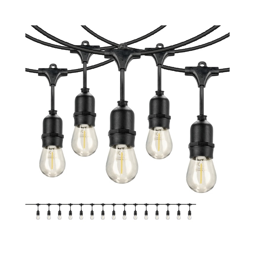 Lanț LED decorativ de exterior BAJA ST64 15xE27/1W/230V 15,9m IP44 alb cald